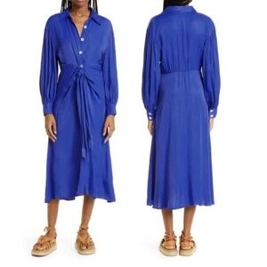 Farm Rio (M) Royal Blue Long Sleeve Knot Waist Mini Dress- Beaded Detailing